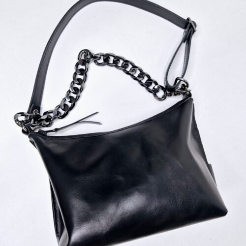 Black Leather Hobo Bag - Small