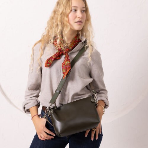 TOMMY Leather Bag with Two Handles - Dirty Green