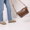 TOMMY Leather Bag with Two Handles - Cappuccino