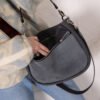 STELLA Leather Handbag - Grey & Suede