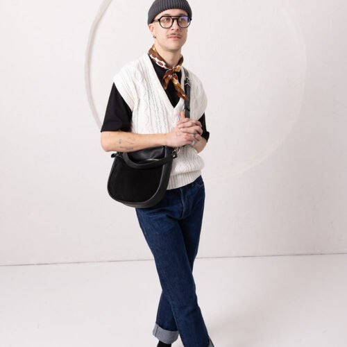 STELLA Leather Handbag - Black & Suede