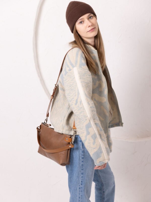 TOMMY Leather Bag with Two Handles - Cappuccino