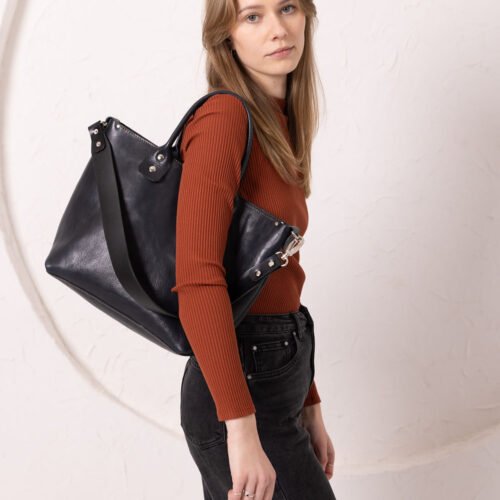 MIGLE Leather Handbag - Dark Denim
