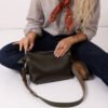 TOMMY Leather Bag with Two Handles - Dirty Green