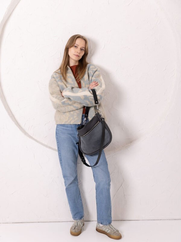 STELLA Leather Handbag - Grey & Suede