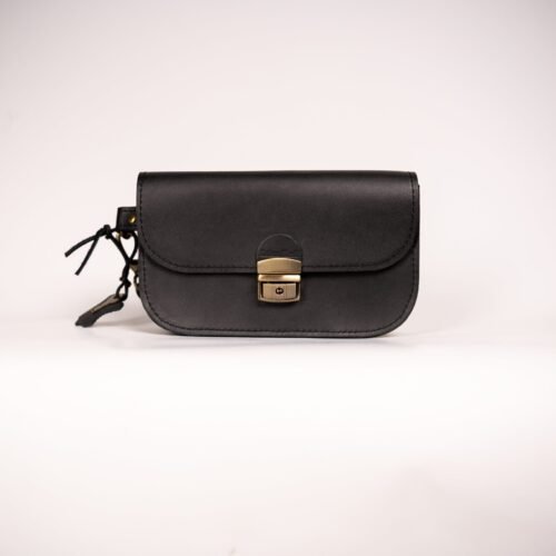 Natural Leather Saddle Bag Mini - Black