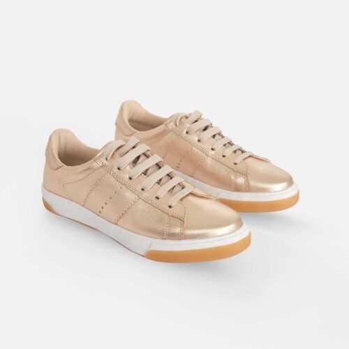 Women's Leather Sneakers - Metallic Golden