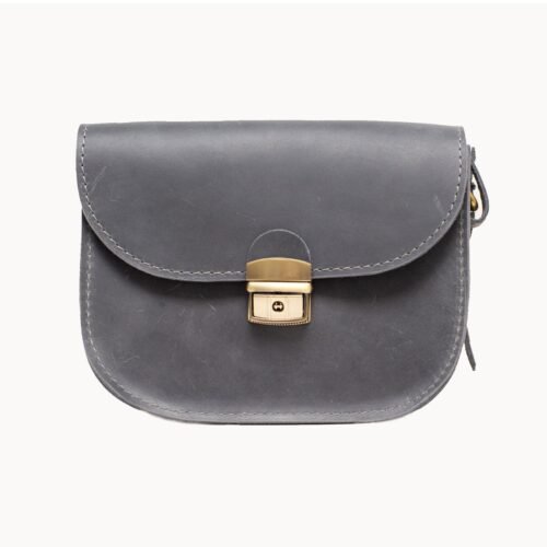 Natural Leather Saddle Bag Medium – Grey